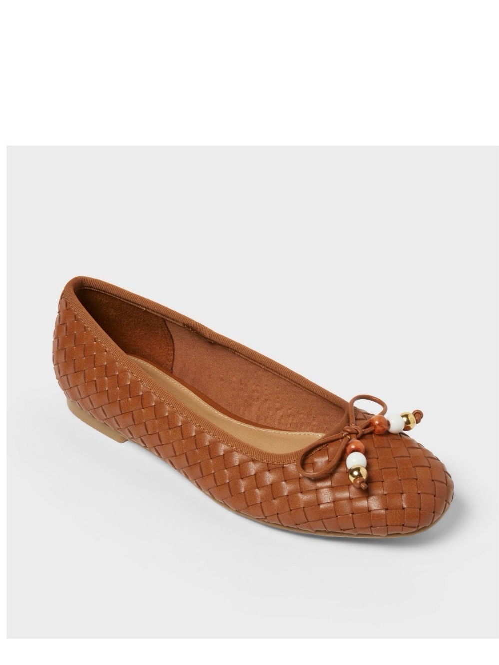 Universal Thread Tan Woven Ballet Flat with Bead Tie